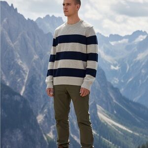 GAP Men's Crewneck Sweater in Gray and Navy Stripes